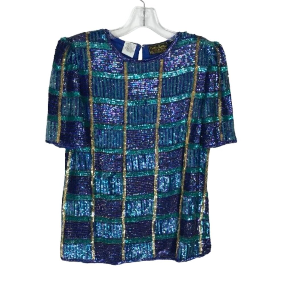 Creative Creations Womens Size Medium Vintage Full Sequin Blouse Top